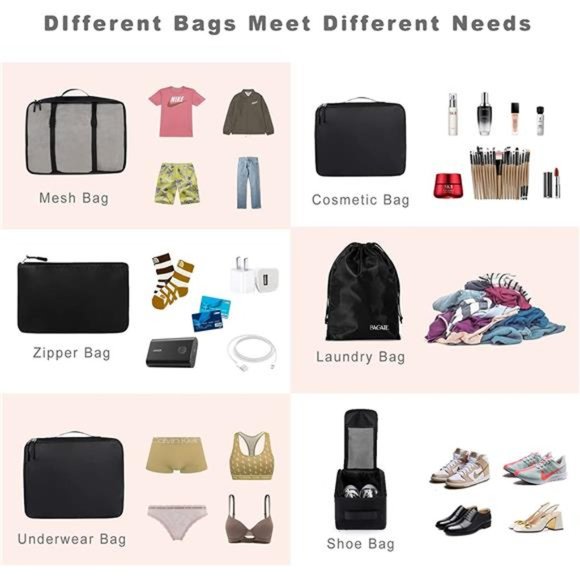 8 Pcs Set Packing Cubes Luggage Packing Organizers for Travel Accessories - Picture 5 of 6